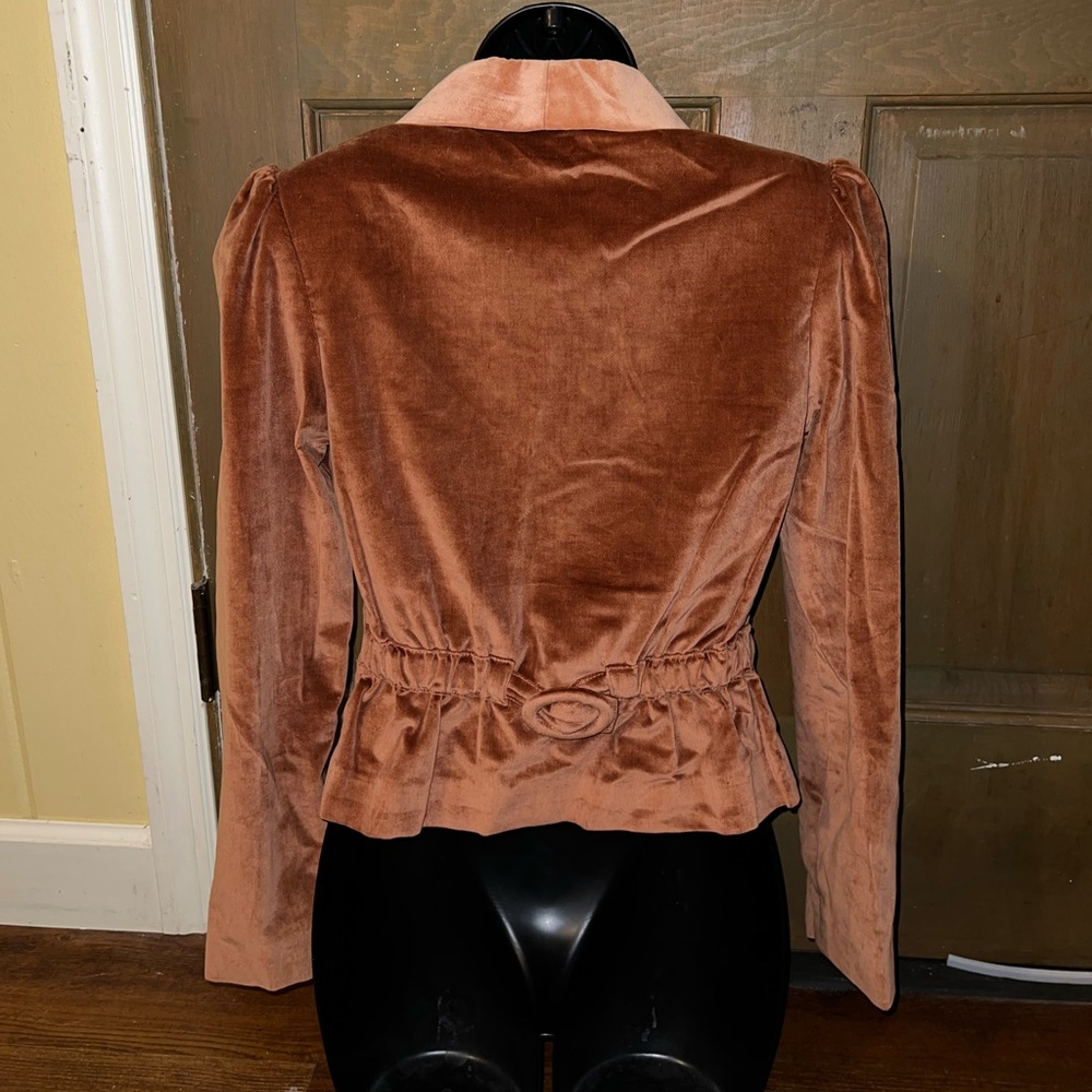 Vintage Strawberry Plant Tan Velvet Long Puffed Sleeve Blazer Jacket Size 3-4 - Picture 3 of 13